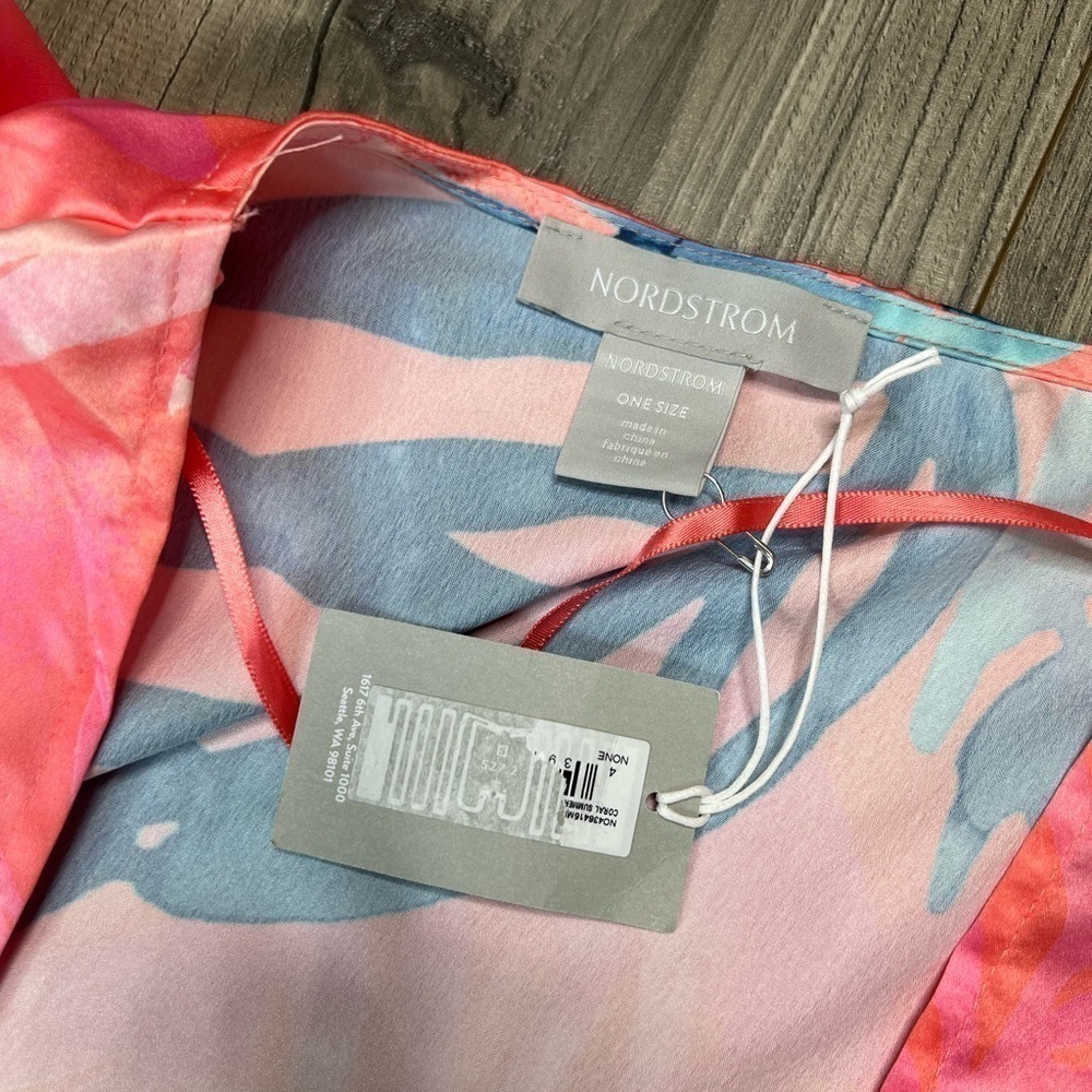 Nordstrom NWT Print Ruana Kimono Duster Swim Cover Up One Size Coral Summer - Picture 8 of 11